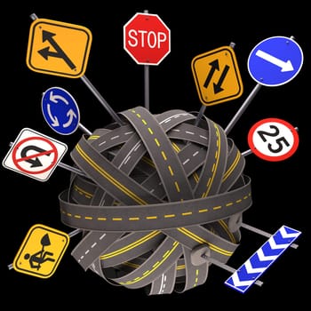 Road asphalt tangled and messy. Concept of mess on the way.