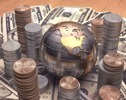 American money around the globe with the United States highlighted.