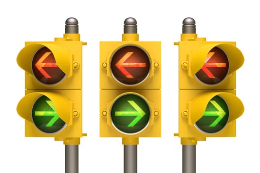 Traffic light over white background, easy to isolate.