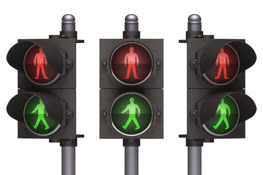 Pedestrian traffic light on white background. Concept of traffic, easy to isolate.