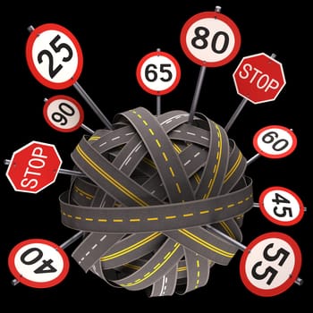 Road asphalt tangled and messy. Concept of speed limit.