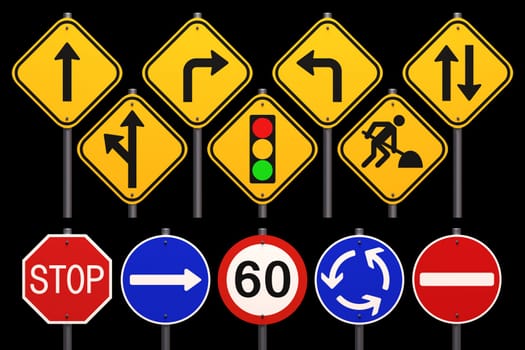 Road sign on black background.