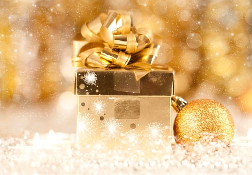 Christmas decoration with Gift box, candles and balls