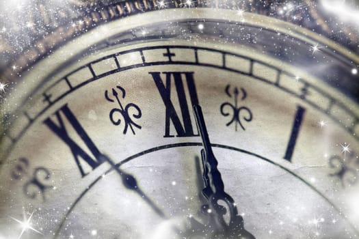Abstract Christmas background of clock and holiday lights