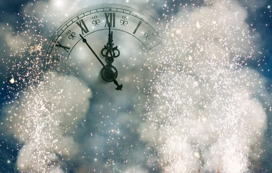 Vintage clock on holiday background