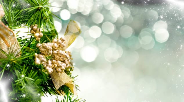 Close up on Christmas tree decoration and holiday lights