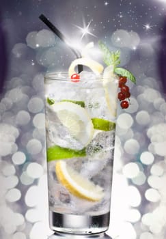 Cocktail against holiday lights