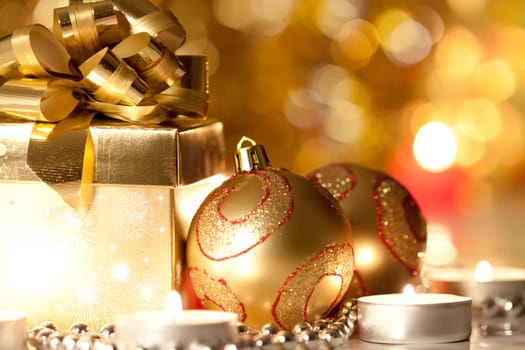 Christmas Gift, candles and balls