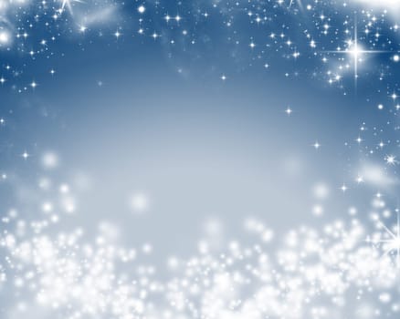 Abstract Christmas background of holiday lights, stars, and snowflakes
