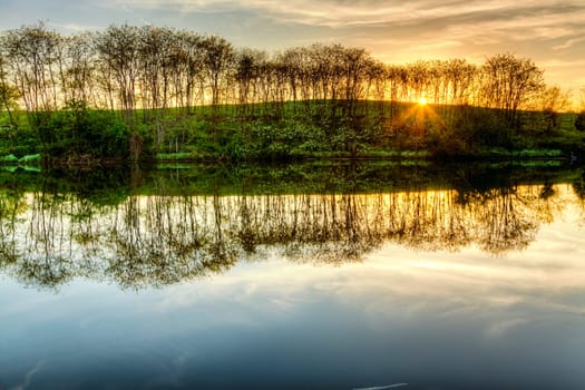 Scenic sunset on a small lake in Central Kentucky
