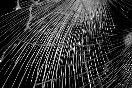 Light abstraction on broken glass background. Black and white.