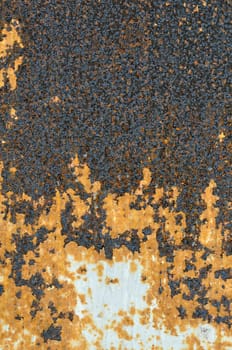 Peeling paint rusty metal surface. Abstract industrial iron texture.