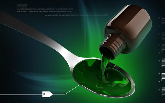 Digital illustration of medicine with spoon in colour background