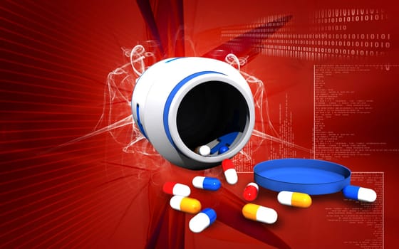 Digital illustration of capsule bottle in colour background