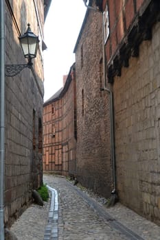 narrow alley in Quedlinburg