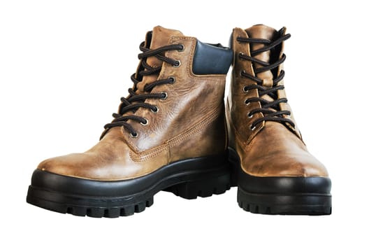 Leather winter boot. Isolated on a white background