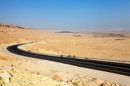 Road through Ramon crater in the Negev Desert in Israel