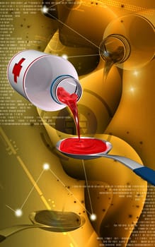 Digital illustration of medicine with spoon in colour background