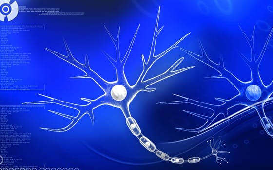 Digital illustration of neuron in colour background