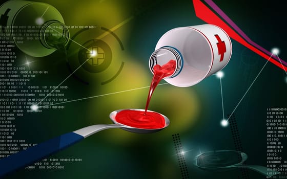 Digital illustration of medicine with spoon in colour background