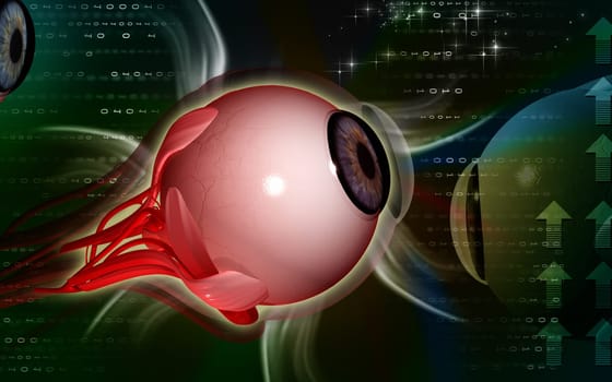 Digital illustration of eye in colour background