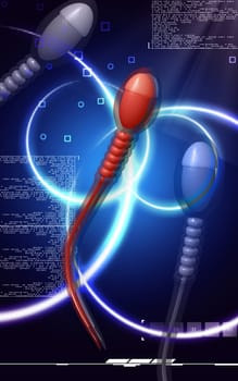Digital illustration of sperm in colour background