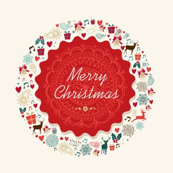 Christmas red circle label holiday icons composition background. EPS10 vector file organized in layers for easy editing.