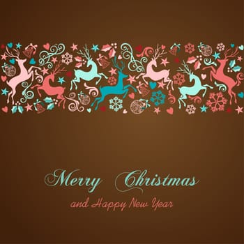 Merry Christmas and Happy New Year vintage greeting card background. EPS10 vector file organized in layers for easy editing.