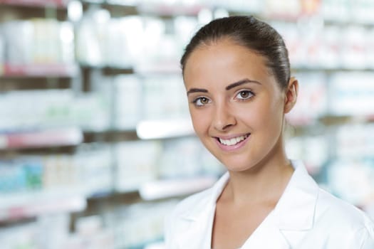 Portrait of a medical personnel, or doctor in pharmacy