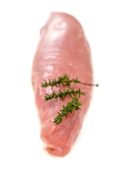 Raw pork fillet on white background