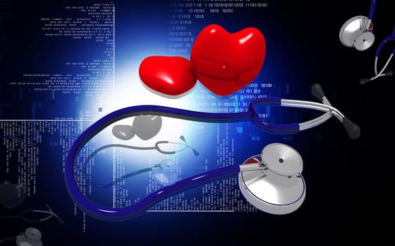 Digital illustration of stethoscope and heart in colour background