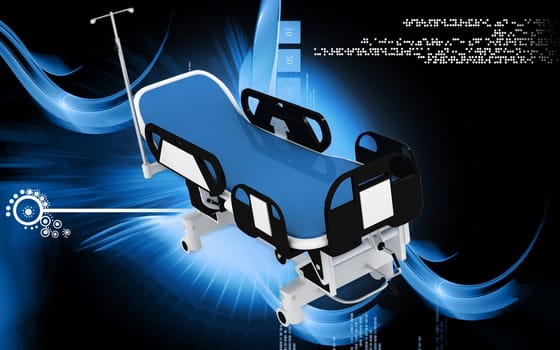 Digital illustration of Hospital bed in colour background