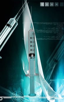 Digital illustration of syringe in colour background