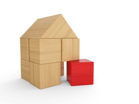 Wooden house building block concept - Red 3