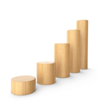 Upward trend made of wood - 3D building blocks diagram round 2