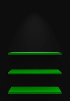 Three shelves on wall with lighting - Black Green