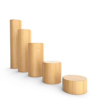 Downward trend made of wood - 3D building blocks diagram round 2