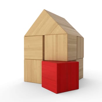 Wooden house building block concept - Red 4