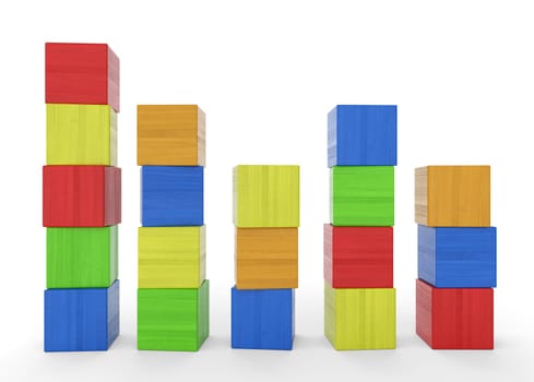 Five colourful towers made of building blocks 2