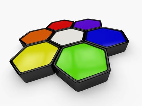 3D color wheel of hexagons