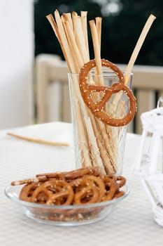 Savoury biscuits on table