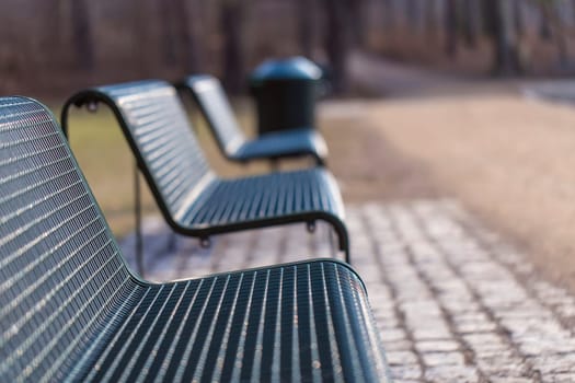 Park benches in rows