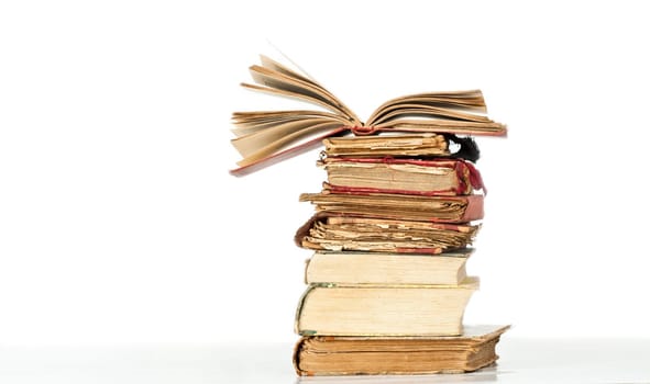 Pile of Old books isolated on white