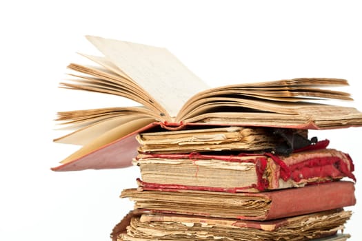 Pile of Old books isolated on white