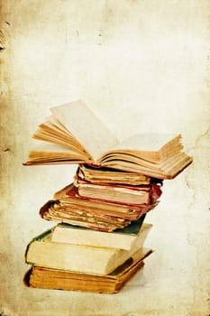Vintage photo pile of old books