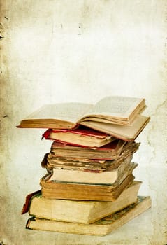 Vintage photo pile of old books