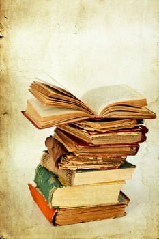 Vintage photo pile of old books