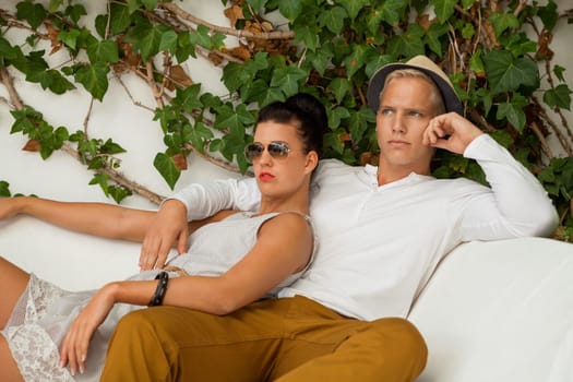 Attractive Fashionable Young Outdoor Couple With Hat in Summer Leisure Fashion