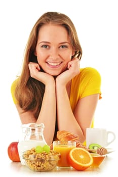 Young woman having breakfast. Balanced diet