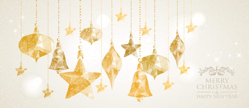 Vintage Christmas card abstract origami hanging baubles illustration. EPS10 vector file organized in layers for easy editing.